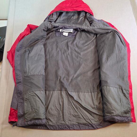 Columbia Men’s XL Red Gray Nylon Hooded Jacket Waterproof Windbreaker - Picture 3 of 12